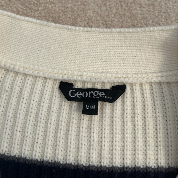 Striped Blue/White Cropped Sweater, Medium - Picture 4 of 4